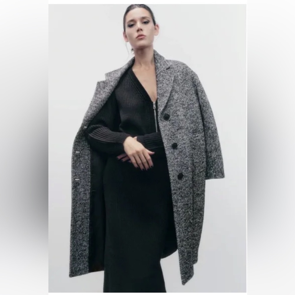 ZARA OVERSIZED COAT, BLACK/WHITE, Large